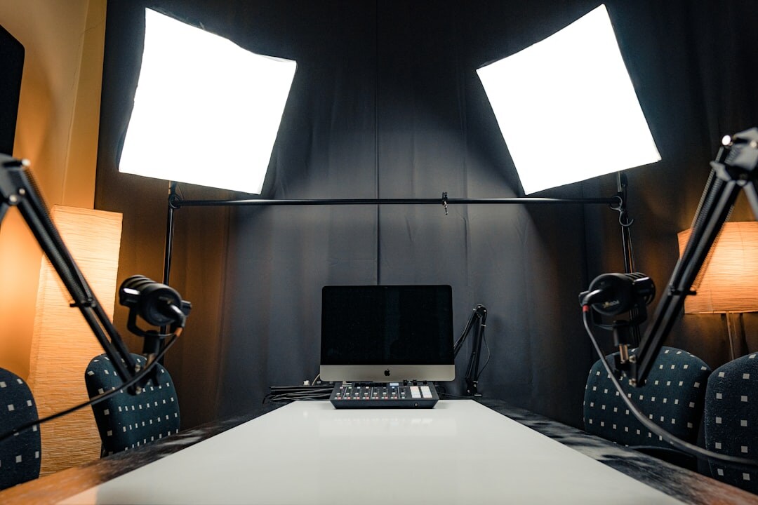 Professional live broadcast TV studio with cameras and production monitors